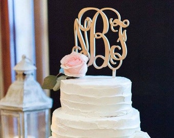 FREE SHIPPING!!   Wooden Monogram Cake Topper - Unfinished Monogram Cake Topper - Custom Monogram Cake Topper - Wedding Cake Decor