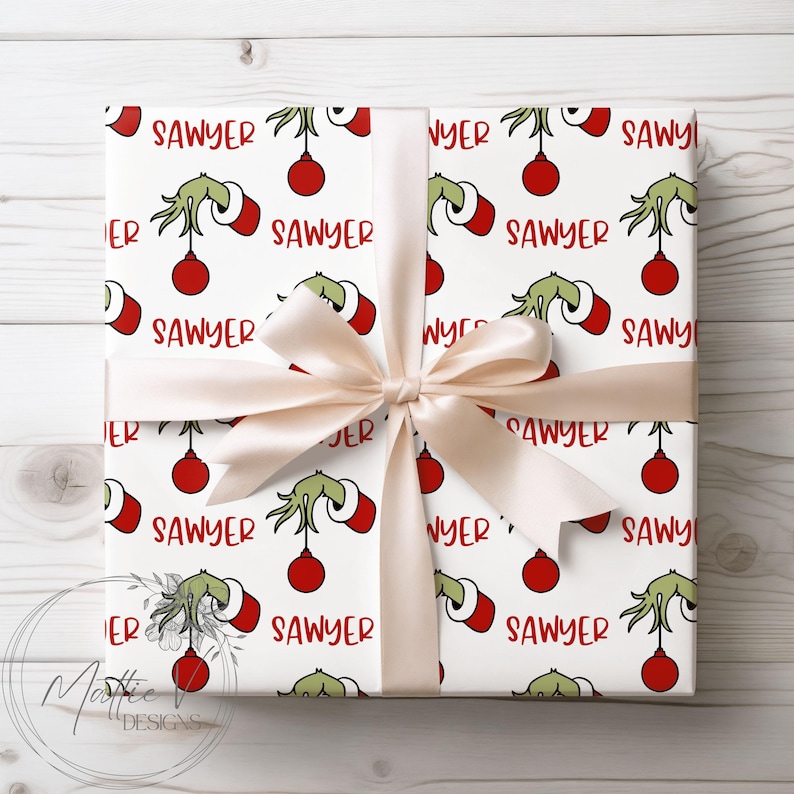 Personalized Wrapping Paper | Christmas Gift Wrap | Name Gift Wrap | Custom Gift Wrap Red