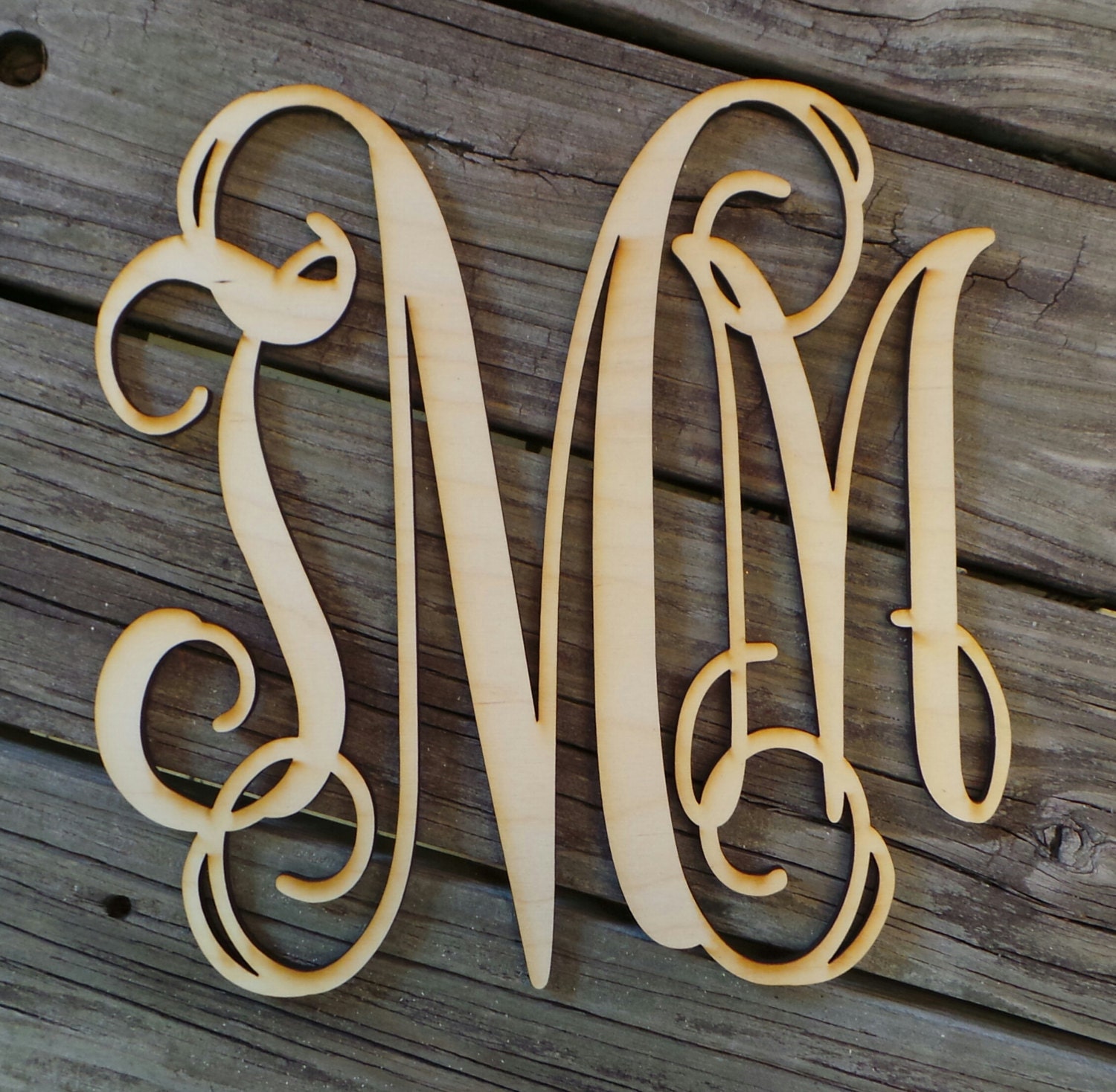 12 Unfinished Wooden Monogram Vine Script Monogram Laser Cut