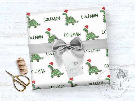 Christmas Dinosaur | Personalized Wrapping Paper | Christmas Gift Wrap | Name Gift Wrap | Custom Gift Wrap