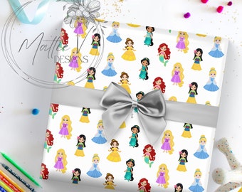 Princess Wrapping Paper | Birthday Gift Wrap | Princess Theme Gift Wrap | Custom Gift Wrap