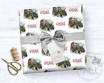 Santa's Tractor | Personalized Wrapping Paper | Christmas Gift Wrap | Name Gift Wrap | Custom Gift Wrap