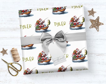 Fishing Santa | Personalized Wrapping Paper | Christmas Gift Wrap | Name Gift Wrap | Custom Gift Wrap