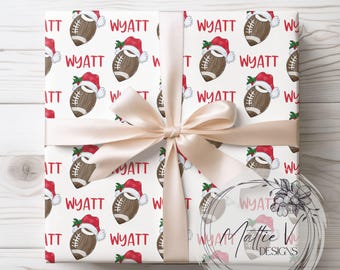 Football Santa Wrapping Paper | Personalized Sports Wrapping Paper | Christmas Gift Wrap | Name Gift Wrap | Custom Gift Wrap
