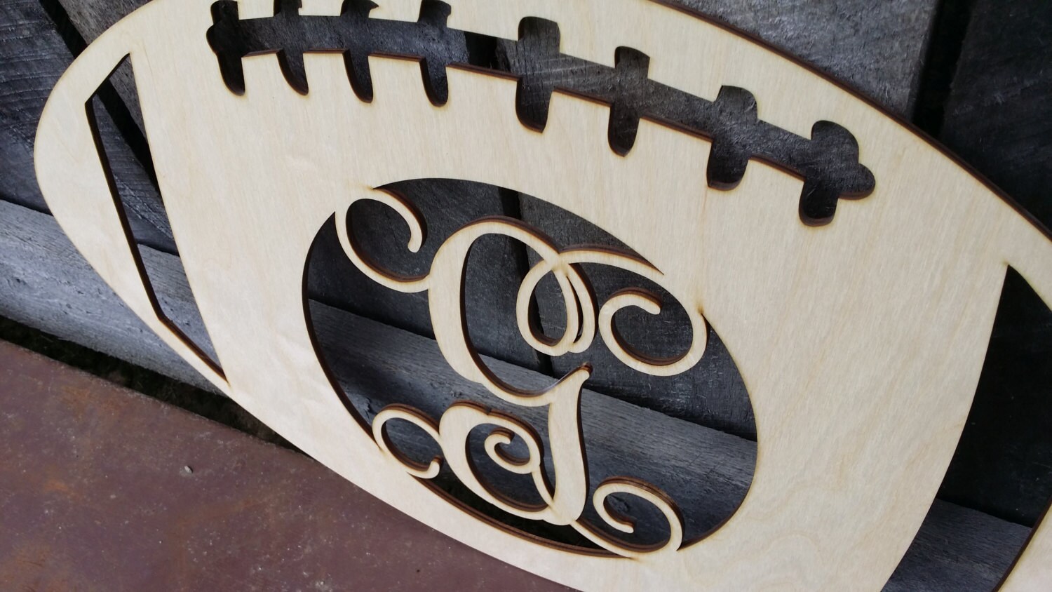 Football with Script Initial Personalized Football Door Hanger