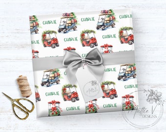 Santa's Golf Cart | Personalized Wrapping Paper | Christmas Gift Wrap | Name Gift Wrap | Custom Gift Wrap