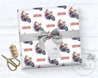 Santa's Motorcycle | Personalized Wrapping Paper | Christmas Gift Wrap | Name Gift Wrap | Custom Gift Wrap