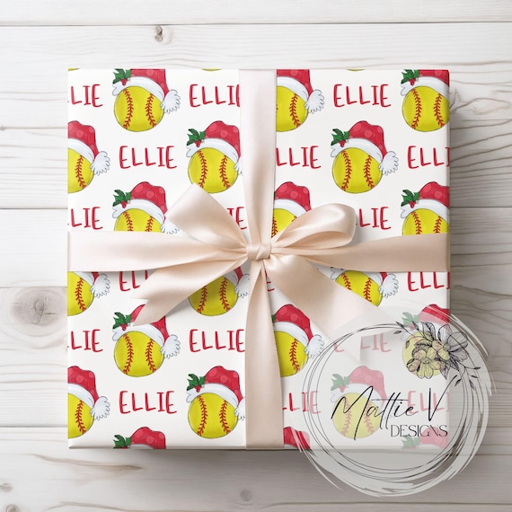 Softball Santa Wrapping Paper | Personalized Sports Wrapping Paper | Christmas Gift Wrap | Name Gift Wrap | Custom Gift Wrap