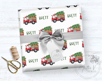 Santa's Fire Truck Personalized Wrapping Paper | Christmas Gift Wrap | Name Gift Wrap | Custom Gift Wrap