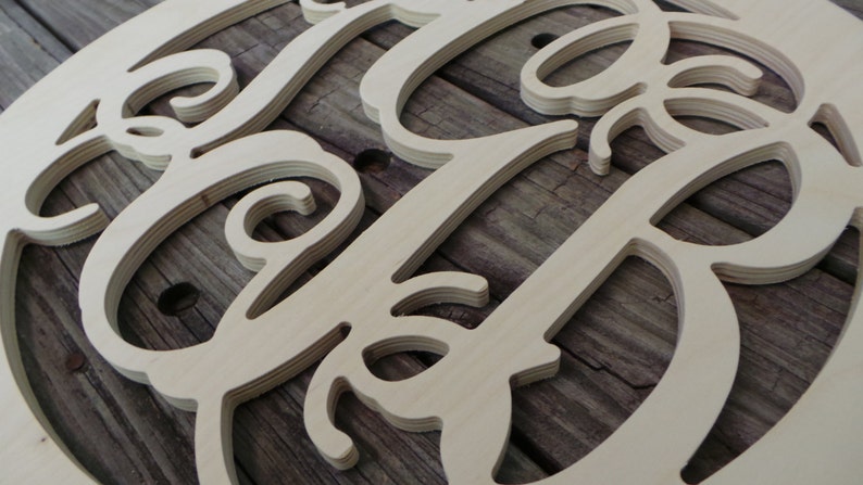 Unfinished Vine Script Monogram Monogram Wedding Guest Book Wooden Monogram in Circle Border Monogram Door Hanger FREE SHIPPING!