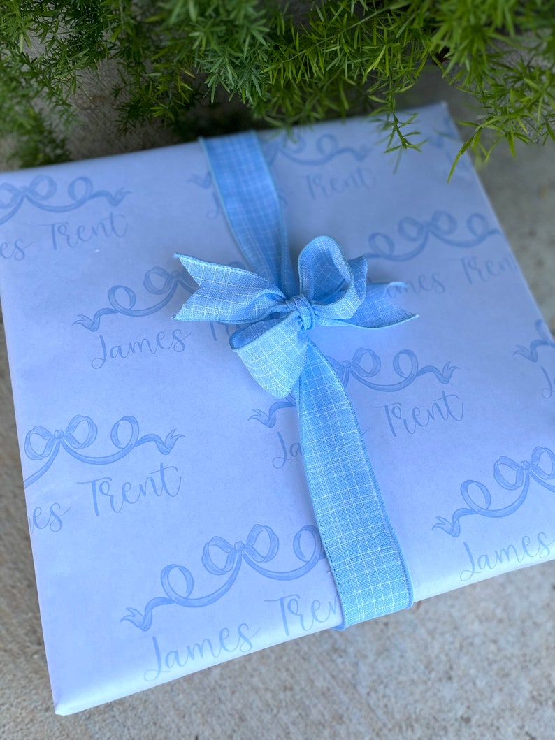 Personalized Wrapping Paper First Birthday Gift Wrap First Christmas Gift Wrap Baby Shower Gift Wrap Name Wrapping Paper Blue
