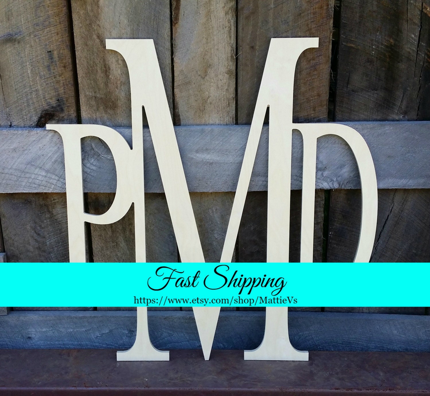 Wooden Initials Unfinished Vine Script Monogram Wood Letters