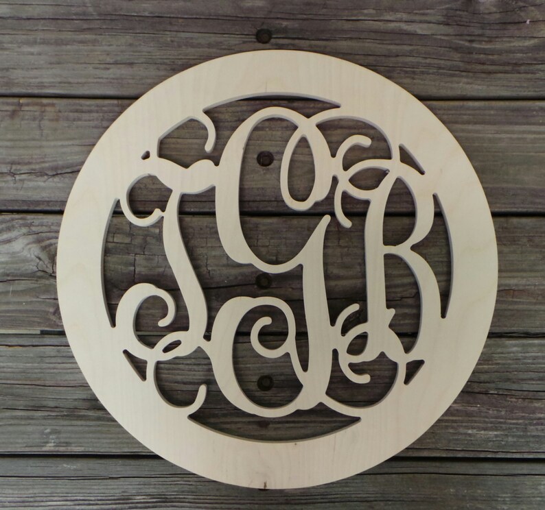 Unfinished Vine Script Monogram Monogram Wedding Guest Book Wooden Monogram in Circle Border Monogram Door Hanger FREE SHIPPING!