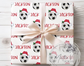 Soccer Santa Wrapping Paper | Personalized Sports Wrapping Paper | Christmas Gift Wrap | Name Gift Wrap | Custom Gift Wrap