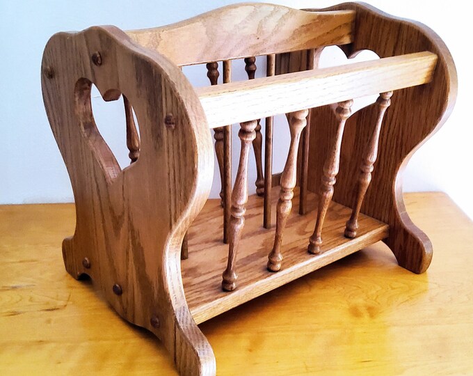 Oak Magazine Rack, 1980's, Solid Wood, Turned Wood, Heart, Light Stain ...