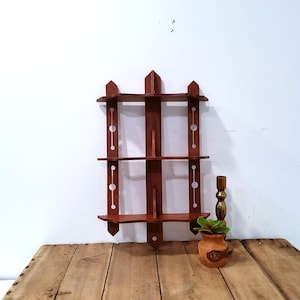 Wooden wall shelf, curio shelf,  Art Deco, knick knack, solid wood, walnut, tramp art