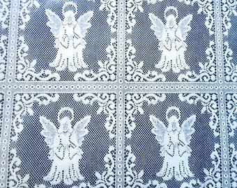 5 yards vintage wrapping paper, christmas wrapping paper, gift wrap, angels, blue and white, 1970's gift wrap, retro