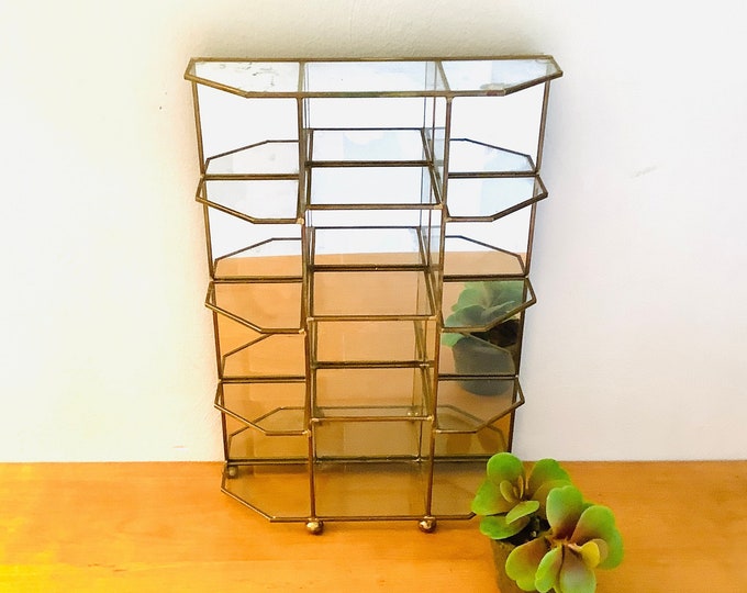 Large Brass and Glass Curio Tabletop, Gold Curio