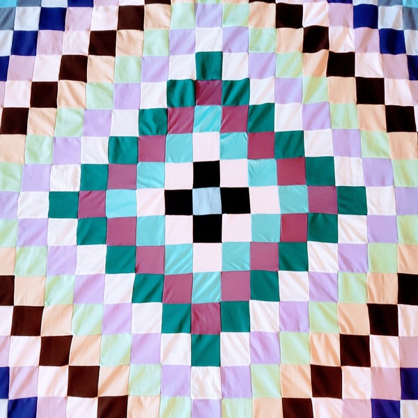 Twin quilt top, blue quilt, purple quilt,  pastel quilt, double knit, quilt topper, amish quilt top, squares