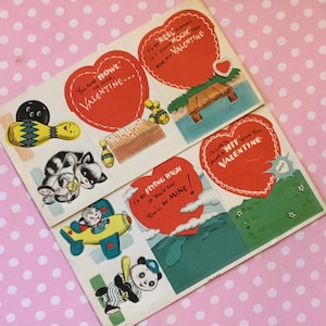 4 aulas San Valentín, tarjeta sin usar, San Valentín vintage, tarjeta de San Valentín para niños, San Valentín antropomórfico, San Valentín de 1960, San Valentín retro