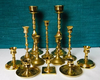 Mismatched vintage brass candle holder setrustic farmhouseweddingtable scapehome decorset of 5