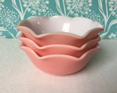 Hazel Atlas bowls, pink crinoline bowls, fluted bowls, berry bowls, , ridged bowls, small bowls, glass pink bowl, ripple bowls,