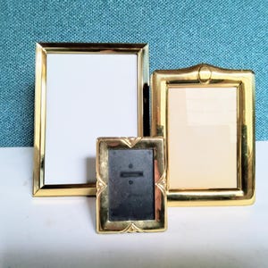 Lot of 3 brass frames, set 4, small frames, 3 x 5, shiny brass, photo frames, post modern, solid brass, picture frame, gallery, 1990s
