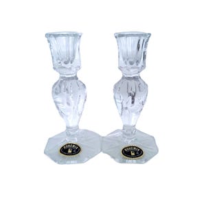 Bohemia leaded crystal candle holders, Czechoslovania, pure crystal, fluted, glass, hand cut, 24 percent, candlestick, pair of candle holder