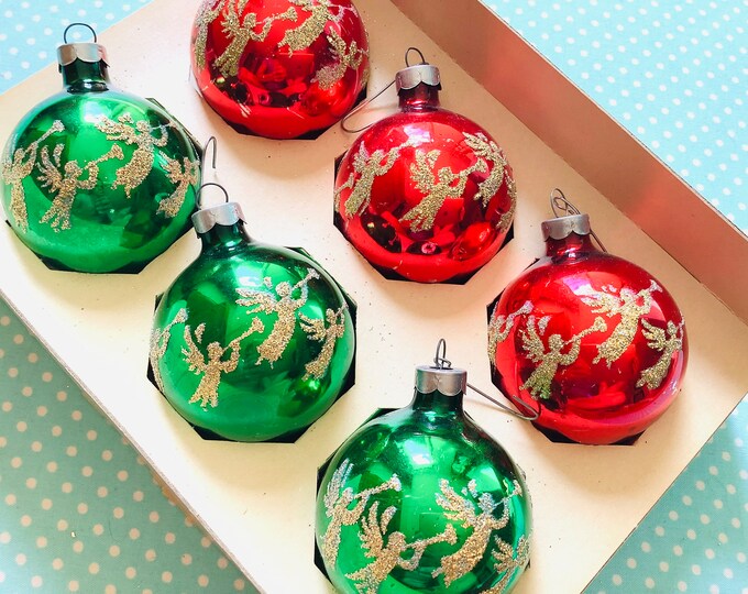 Noelle Glass Ornaments,lot 19 Red Glass Ornaments, Glass Balls, Mercury Bulbs, Red Glass