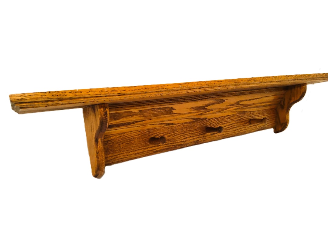 Handmade Amish Oak Shelf With Coat Hooks, Farmhouse Style - Etsy