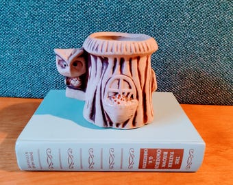 Kitsch Ceramic Owl Planter, Retro 1970s Utensil Holder
