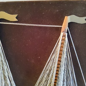 Vintage string art, boat string art, sailboat wall art, wall hanging, kitsch, schooner, sailboat, black velvet, retro beach decor image 6