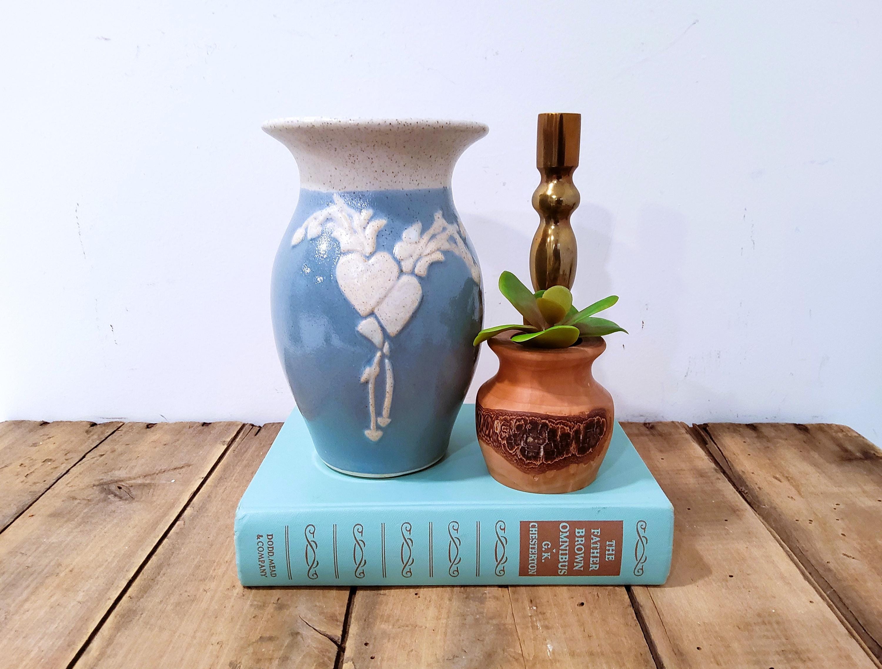 Owens Pottery Vase, dusty blue, light blue, Hearts, studio pottery,…