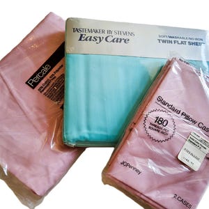 NEW remixed sheet set, Twin sheet set in pink and blue, mismatched sheets, fitted sheet, flat sheet, and pillowcases,  cottage, mauve, dusty