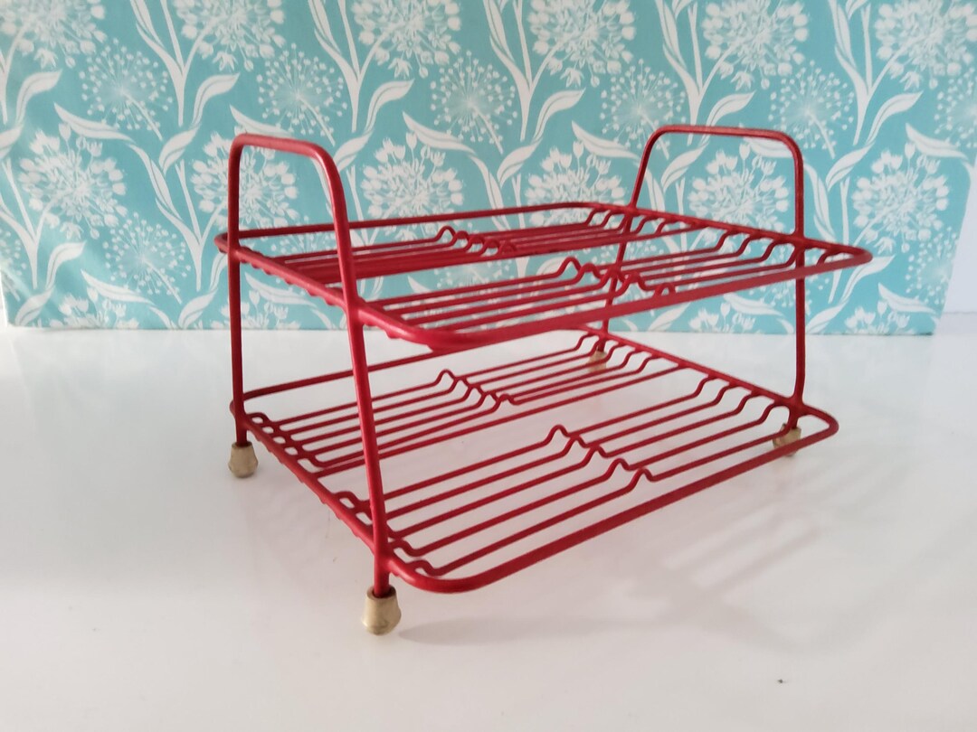 Red Rubbermaid Dish Rack, Dish Drainer, Large Wire Dish Rack, Vintage ...