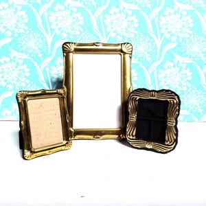 Lot of 3 brass frames, set 5, small frames, 3 x 5,  5 x 7, shiny brass, photo frame, post modern, solid brass, picture frame, gallery, 1990s