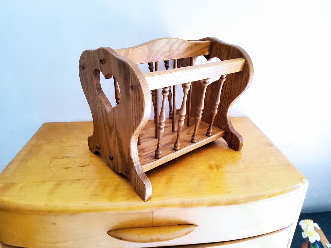 Oak Magazine Rack, 1980's, Solid Wood, Turned Wood, Heart, Light Stain ...