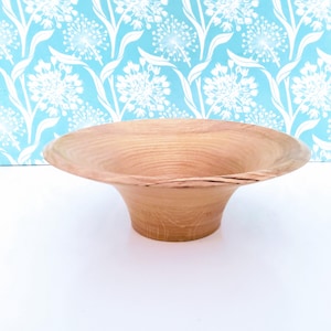 Hand turned wooden bowl, oak bowl, funnel shaped bowl, decorative bowl, solid oak, signed, blond wood, medium size