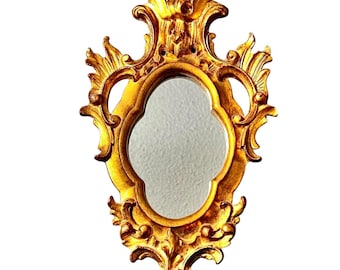 Vintage Italian Gilt Wall Mirror, Italy, Ornate Gold Rococo, Wood Framed Accent Mirror, Florentine