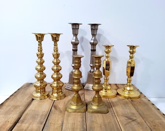 Vintage Solid Brass Candlestick Holders, Patina Finish, England