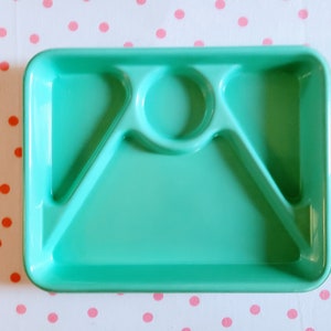 25 aqua Retro picnic plates, plastic picnic ware, plates, mint green plates, blue plates, 1960&#39;s picnic, divided plates, glamping