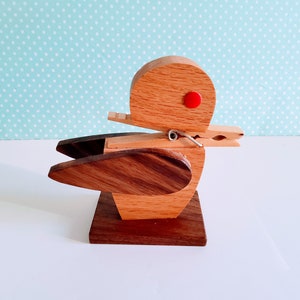 Handcrafted Wooden duck memo holder, letter holder, mixed wood, handmade, cute, wood duck, mid century, retro office, boho,