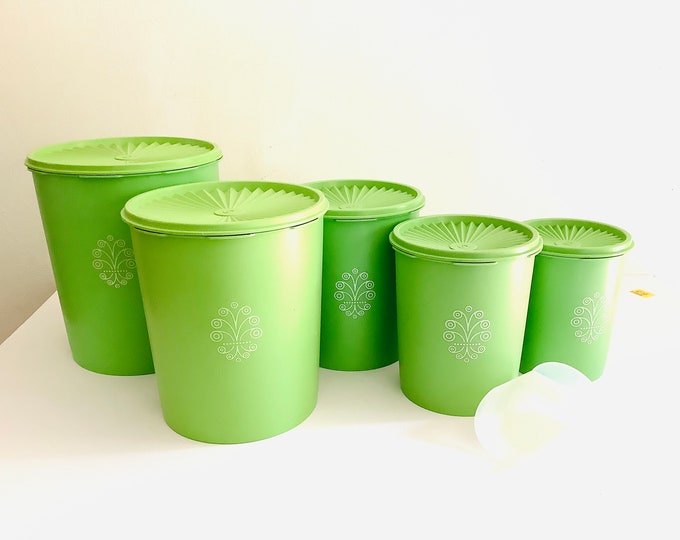Green Tupperware Canisters, Set of Five, 1970s, Apple Green, Retro