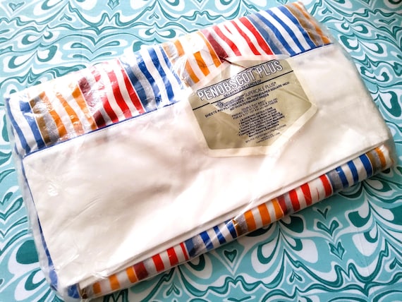 Wamsutta Full Flat Sheet, Rainbow Stripe, 1980s Kitsch, New Old Stock (50% Polyester/Cotton)