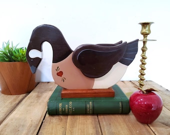Handpainted Wooden Goose Figurine, Retro Country Pine Sculpture