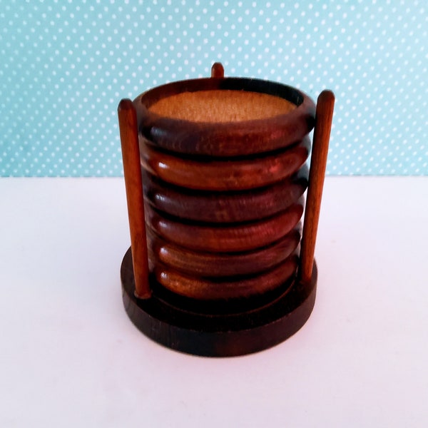 Vintage coasters, MCM coaster, round coaster, stackable, teak coaster, cork coasters, wood coasters, wooden coaster,