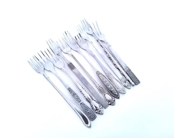 10 vintage stainless steel cocktail forks, remixed, stainless steel, made in Japan, mid century flatware, MCM,  hors d'oeuvres forks,