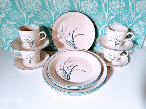 Corelle Coastal Breeze servicio para 4 16 piezas trigo retro playa azul y verde retro Corelle vajilla platos tazas platos Etsy Espana