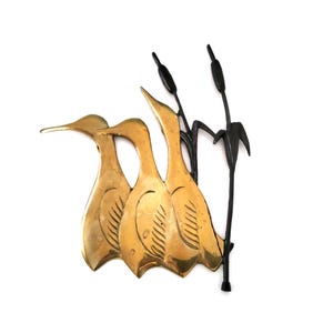 Vintage Brass Wall Hanging, brass ducks, duck picture, metal ducks, geese, gold duck