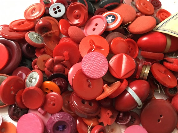 Lot of Assorted Buttons, Red Buttons, Vintage Buttons, 8 Ounces of Buttons,  Large Buttons, Celluloid Buttons, Buttons on Cards, Pink Buttons 